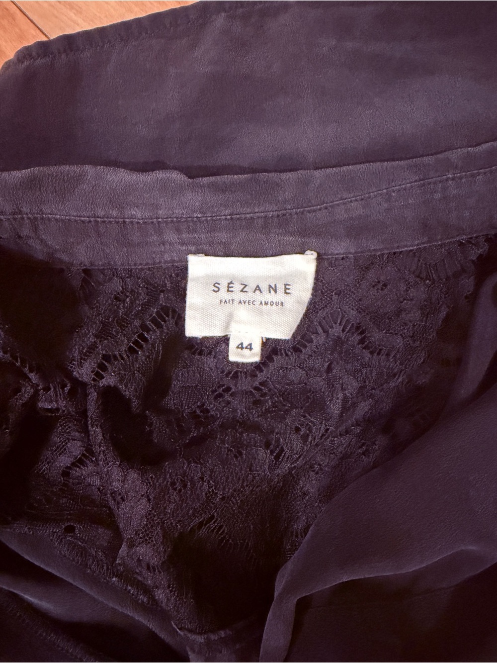 Sézane Black Silk Lace Yoke Button Front Blouse Size 44 French Chic - Picture 15 of 16